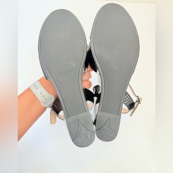 Prada Black Patent leather Wedge peep toe Criss cross sandals EU 40 - Picture 8 of 8